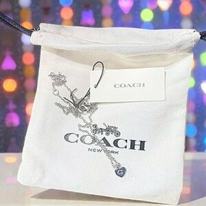 GENUINE COACH SILVER PLATED 'C' HEART NECKLACE 16" NEW WITH TAGS & DUST POUCH!